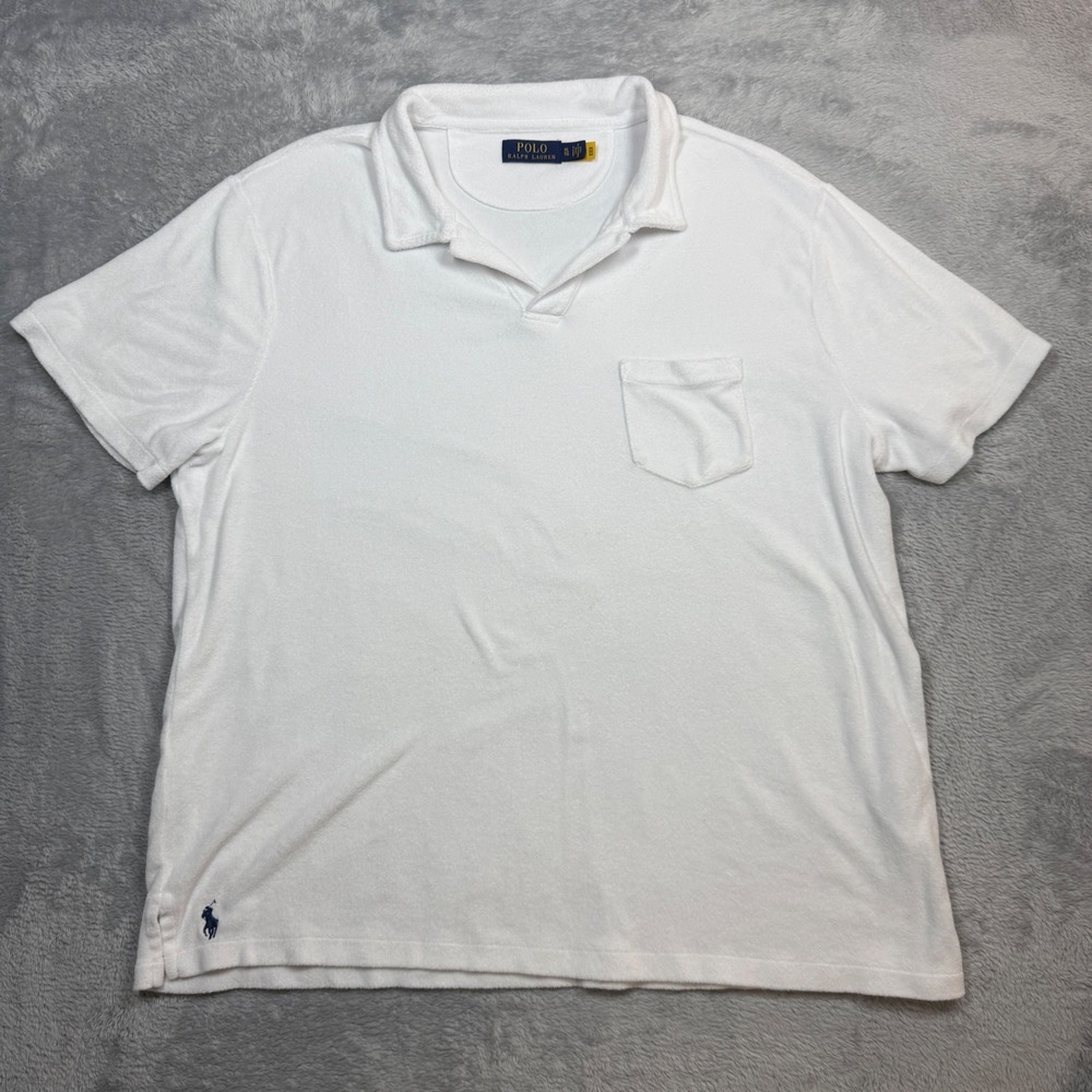Polo Ralph Lauren Terry Cloth Polo Shirt Mens XL White V-Neck Pocket Beach